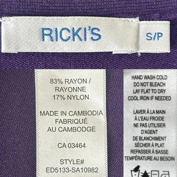 Ricki’s Cardigan  V Neck Button Front Fitted Purple Size Small - Picture 8 of 16